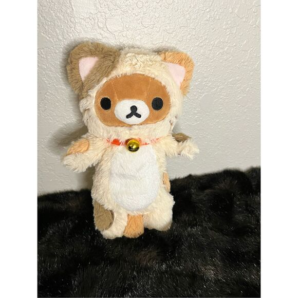 San-X Rilakkuma Plush Doll Calico Cat Neko Costume Japan 8” - Picture 1 of 5